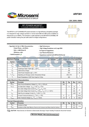 ARF301 datasheet - RF POWER MOSFET P-CHANNEL ENHANCEMENT MODE