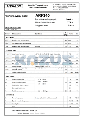 ARF340S26 datasheet - FAST RECOVERY DIODE