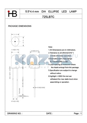 725LB7C datasheet - 5.5*4.4mm DIA ELLIPSE LED LAMP