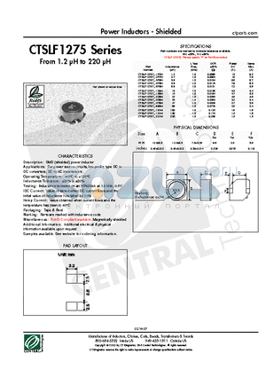 CTSLF1275T-151M datasheet - Power Inductors - Shielded