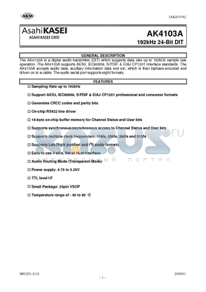 AK4103AVF datasheet - 192kHz 24-Bit DIT