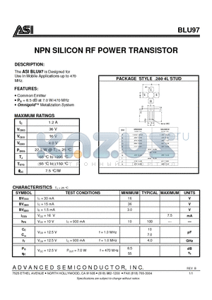 BLU97 datasheet - NPN SILICON RF POWER TRANSISTOR