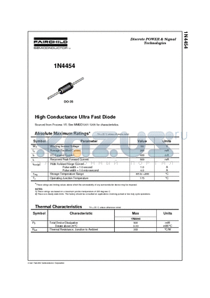 1N4454 datasheet - High Conductance Ultra Fast Diode