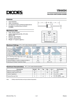 1N4454 datasheet - SILICON SWITCHING DIODE