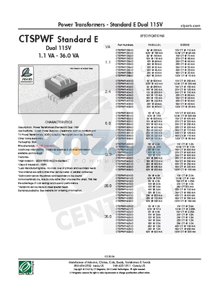 CTSPWF-354-D datasheet - Power Transformers - Standard E Dual 115V