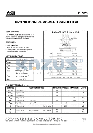 BLV25 datasheet - NPN SILICON RF POWER TRANSISTOR
