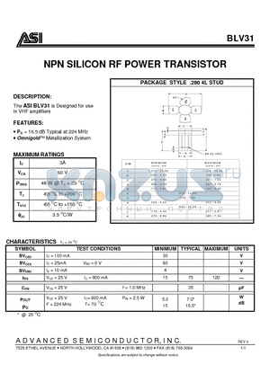 BLV31 datasheet - NPN SILICON RF POWER TRANSISTOR