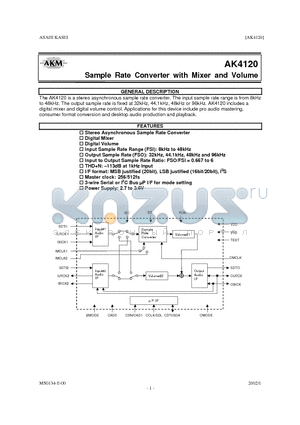 AK4120 datasheet - Sample Rate Converter with Mixer and Volume