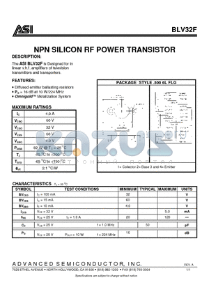 BLV32F datasheet - NPN SILICON RF POWER TRANSISTOR