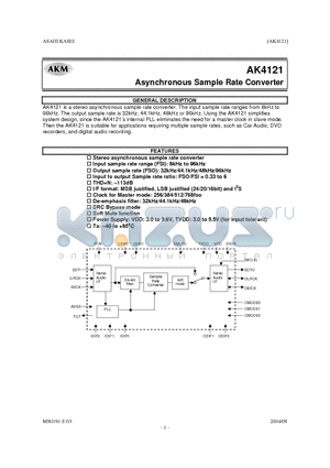 AK4121 datasheet - ASYNCHRONOUS SAMPLE RATE CONVERTER