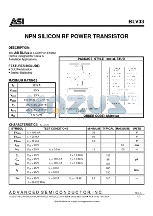 BLV33 datasheet - NPN SILICON RF POWER TRANSISTOR
