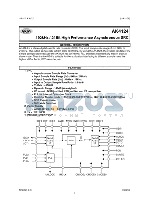 AK4124VF datasheet - 192KHZ/ 24BIT HIGH PERFORMANCE ASYNCHRONOUS SRC