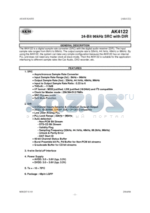 AK4122VQ datasheet - 24 BIT 96KHZ SRC WITH DIR