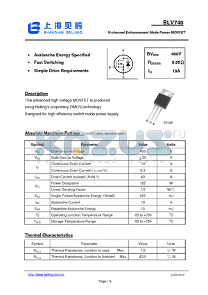 BLV740 datasheet - N-channel Enhancement Mode Power MOSFET