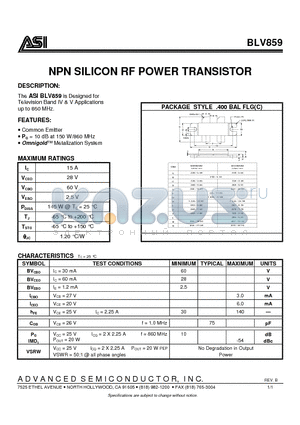 BLV859 datasheet - NPN SILICON RF POWER TRANSISTOR