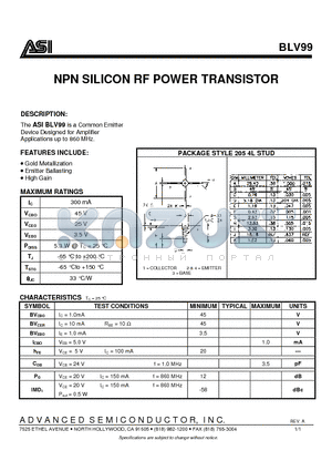 BLV99 datasheet - NPN SILICON RF POWER TRANSISTOR