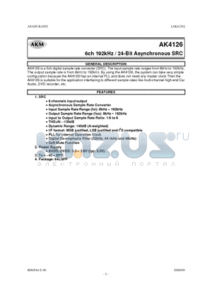 AK4126 datasheet - 6ch 192kHz / 24-Bit Asynchronous SRC