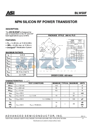 BLW50F datasheet - NPN SILICON RF POWER TRANSISTOR
