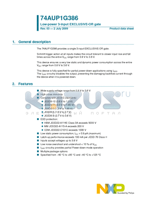 74AUP1G386GW datasheet - Low-power 3-input EXCLUSIVE-OR gate