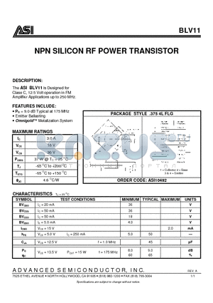 BLV11 datasheet - NPN SILICON RF POWER TRANSISTOR