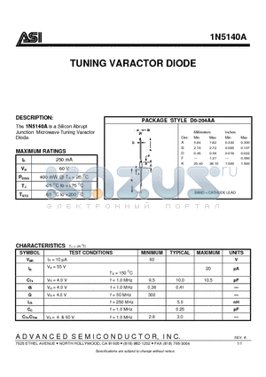 1N5140A datasheet - TUNING VARACTOR DIODE