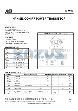 BLW87 datasheet - NPN SILICON RF POWER TRANSISTOR