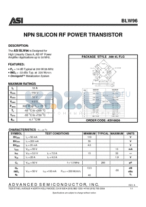 BLW96 datasheet - NPN SILICON RF POWER TRANSISTOR