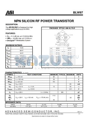 BLW97 datasheet - NPN SILICON RF POWER TRANSISTOR