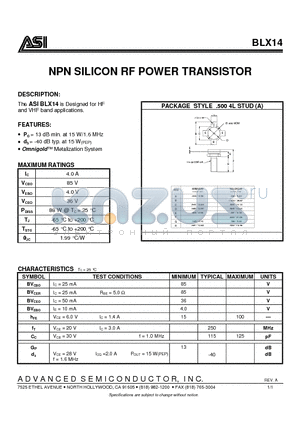 BLX14 datasheet - NPN SILICON RF POWER TRANSISTOR