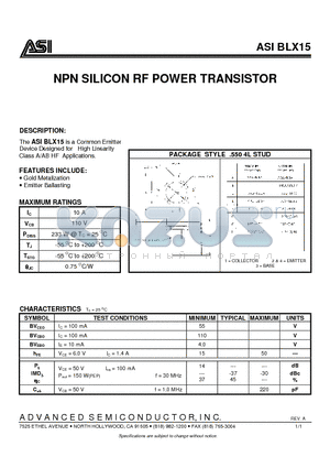 BLX15 datasheet - NPN SILICON RF POWER TRANSISTOR