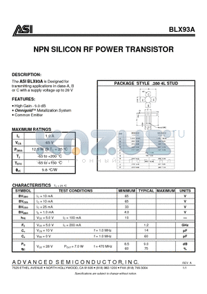 BLX93A datasheet - NPN SILICON RF POWER TRANSISTOR