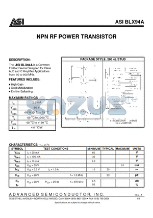 BLX94A datasheet - NPN RF POWER TRANSISTOR