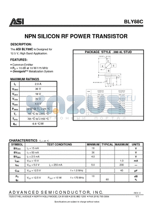 BLY88C datasheet - NPN SILICON RF POWER TRANSISTOR