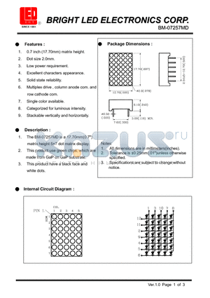 BM-07257MD datasheet - 0.7 inch (17.70mm) matrix height Low power requirement.