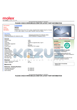 0150200084 datasheet - 0.50mm Pitch Premo-Flex FFC Jumper, Opposite Side Contacts (Type D), 8 Circuits,