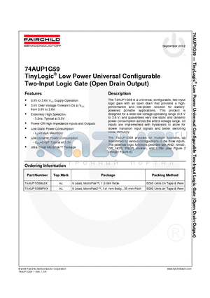 74AUP1G59 datasheet - TinyLogic^ Low Power Universal Configurable Two-Input Logic Gate (Open Drain Output)