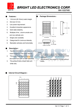 BM-10257MD datasheet - 1.54 inch (39.10mm) matrix height Low power requirement.