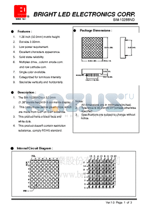 BM-10288ND datasheet - 32.0mm (1.26)matrix height 88 dot matrix display