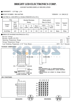 BM-10457MD datasheet - LED DOT MATRIX DISPLAY SPECIFICATION