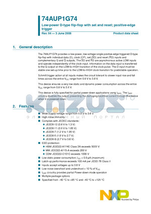 74AUP1G74DC datasheet - Low-power D-type flip-flop with set and reset; positive-edge trigger