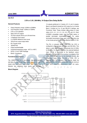 ASM5I9775A-52-ET datasheet - 2.5V or 3.3V, 200-MHz, 14 Output Zero Delay Buffer