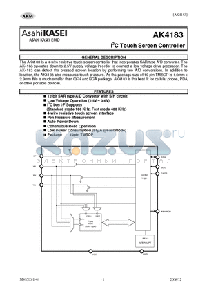 AK4183VT datasheet - I2C Touch Screen Controller