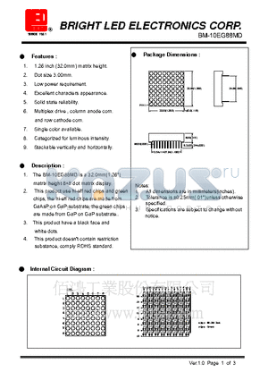 BM-10EG88MD datasheet - hi-eff red chips and green chips, the hi-eff red chips are made from GaAsP on GaP substrate, the green chips are made from GaP on GaP substrate.