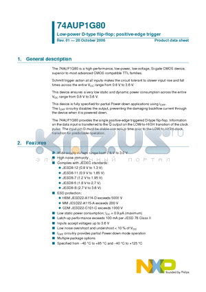 74AUP1G80 datasheet - Low-power D-type flip-flop; positive-edge trigger