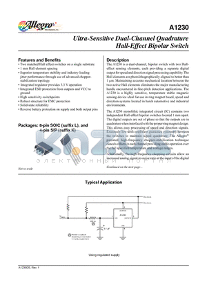 A1230 datasheet - Ultra-Sensitive Dual-Channel Quadrature Hall-Effect Bipolar Switch