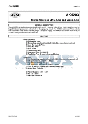 AK4203 datasheet - Stereo Cap-less LINE-Amp and Video-Amp