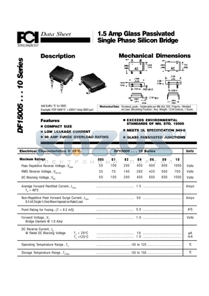 DF15005 datasheet - 1.5 Amp Glass Passivated Single Phase Silicon Bridge