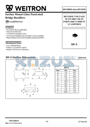 DF15005S datasheet - Surface Mount Glass Passivated Bridge Rectifiers