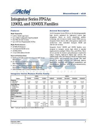 A1225DX-FPGB datasheet - Integrator Series FPGAs: 1200XL and 3200DX Families