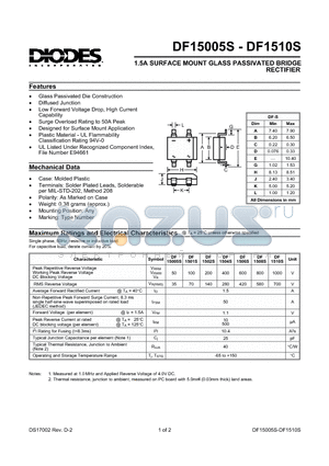 DF1501S datasheet - 1.5A SURFACE MOUNT GLASS PASSIVATED BRIDGE RECTIFIER